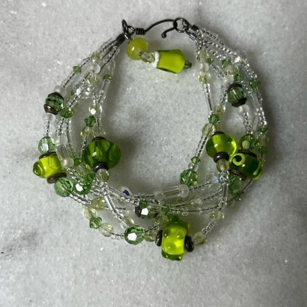 Green and Silver Beaded Bracelet